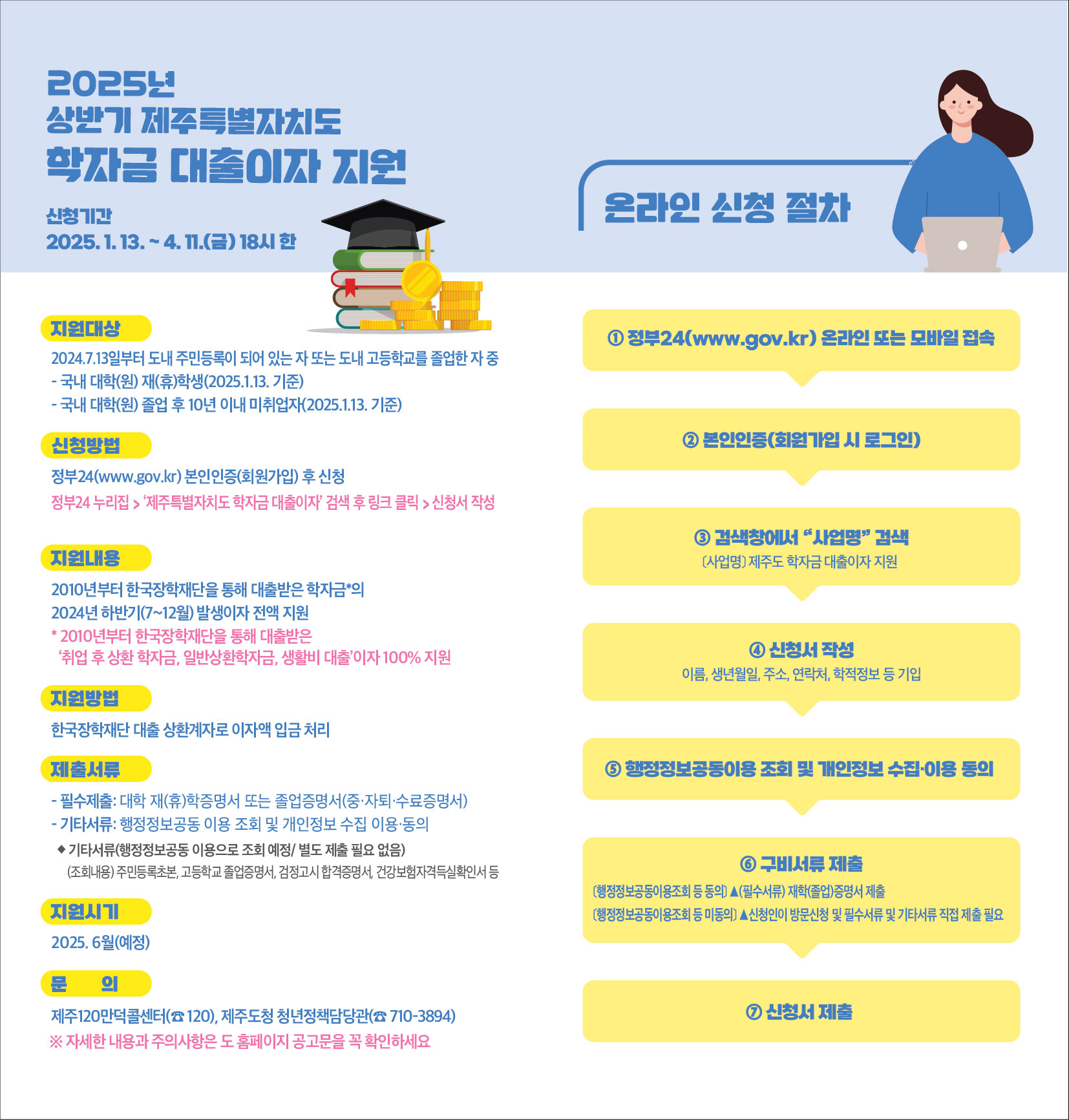 2025년 제주특별자치도 상반기 학자금 대출이자 지원사업 안내